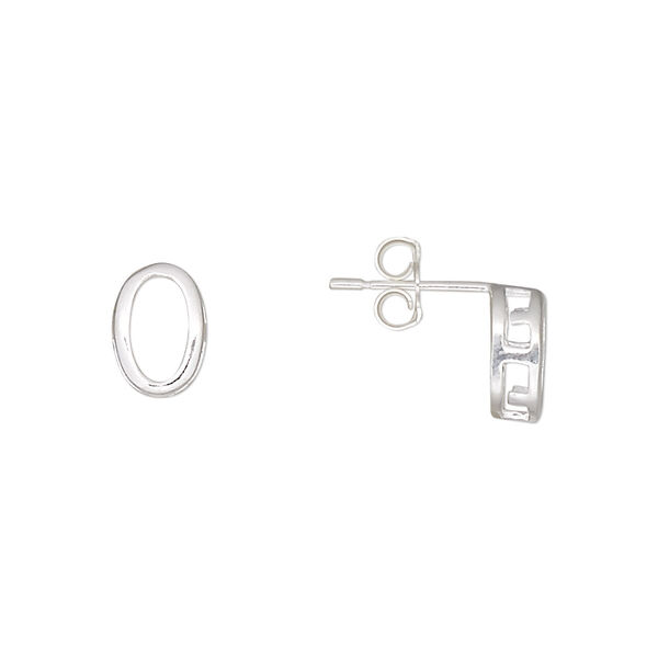 Earstud, sterling silver, 8x6mm smooth oval with 7x5mm oval setting. Sold per pair. image number 0