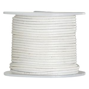 Cord, leather (dyed), white, 1.4-1.6mm round. Sold per 25-yard spool.