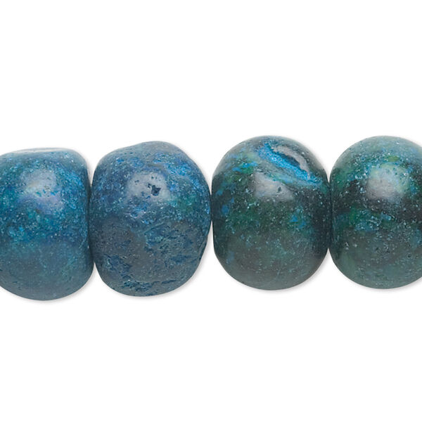 Bead, yellow "turquoise" (serpentine and quartz) (dyed), blue, 15x11mm-16x13mm rondelle, C grade, Mohs hardness 2-1/2 to 6. Sold per 15" to 16" strand. image number 0