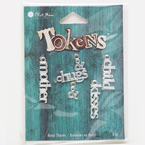 Drop, silver-finished "pewter" (zinc-based alloy), assorted size and shape. Sold per pkg of 6.