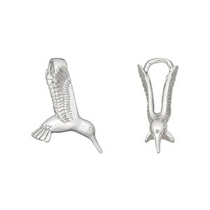 Charm, sterling silver, 19x15mm 3D hummingbird. Sold individually.