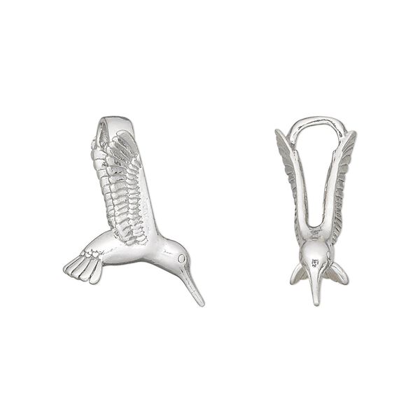 Charm, sterling silver, 19x15mm 3D hummingbird. Sold individually. image number 0