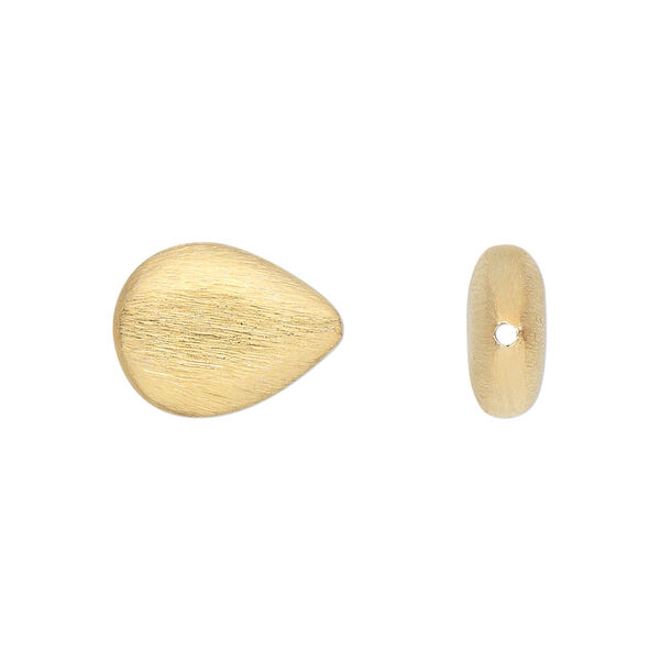 Bead, gold-finished brass, 16x12mm brushed flat teardrop. Sold per pkg of 2. image number 0