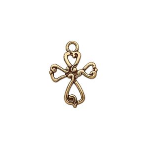 Drop, antique gold-finished "pewter" (zinc-based alloy), 16.5x14.5mm double-sided cross. Sold per pkg of 10.