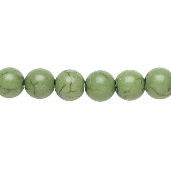 Bead, magnesite (dyed / stabilized), green, 8mm round, B grade, Mohs hardness 3-1/2 to 4. Sold per pkg of 10. image number 0