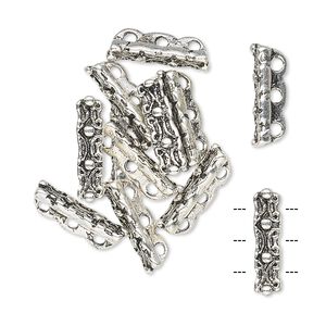 Spacer bar, antiqued "pewter" (zinc-based alloy), 14x4mm 3-strand rectangle, fits up to 4.5mm bead. Sold per pkg of 10.