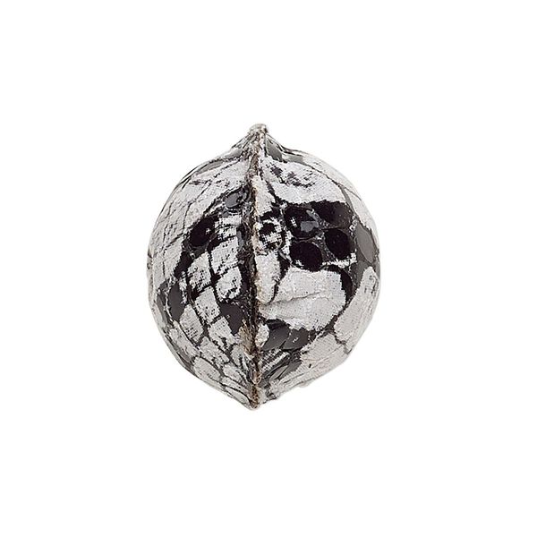 Bead, leather, black and grey, 13-17mm round with snakeskin decal. Sold individually. image number 0