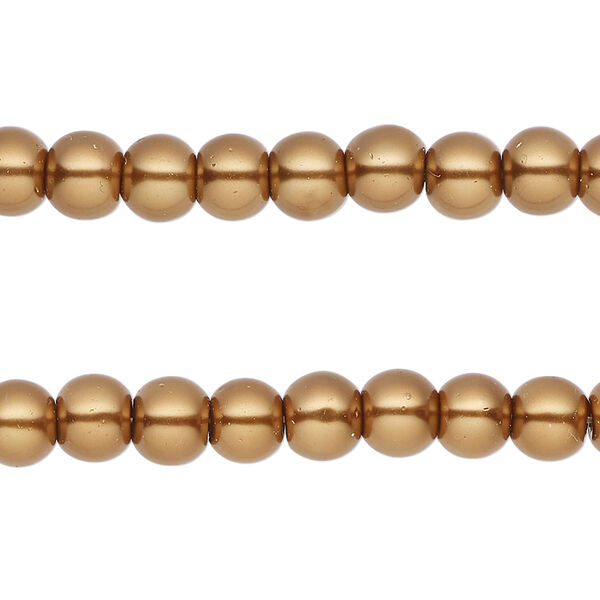 Bead, glass pearl, antique gold, 5-6mm round. Sold per pkg of (2) 15-inch strands, approximately 140 beads. image number 0