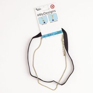 Necklace 1pkg1 brass / steel / velvet, 9.5mm 14 inch choker / lobster claw clasp, gold finish / black