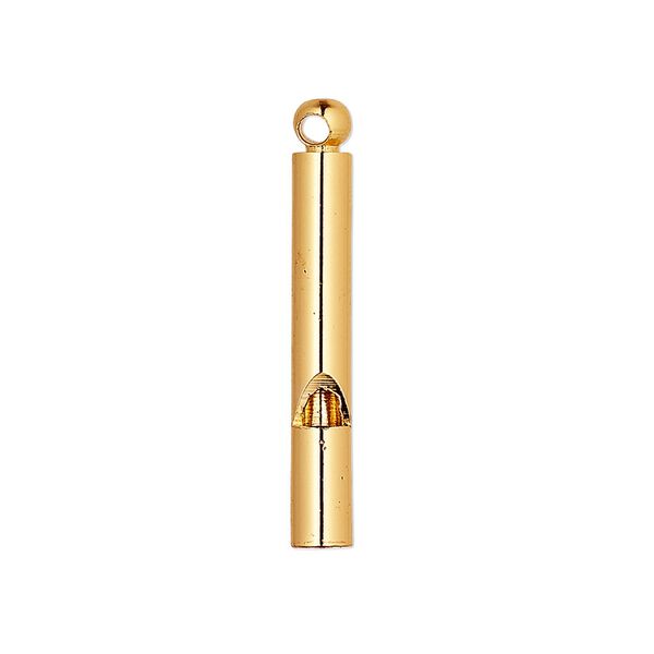 Focal, gold-finished brass, 30x4mm round tube whistle. Sold per pkg of 2. image number 0
