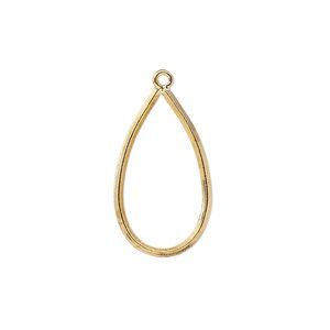 Drop, gold-plated brass, 22x13mm diamond wire open teardrop. Sold per pkg of 10.