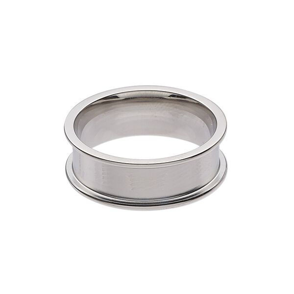 Ring, stainless steel, 8mm wide band with 5.9mm wide channel, size 10. Sold individually. image number 0
