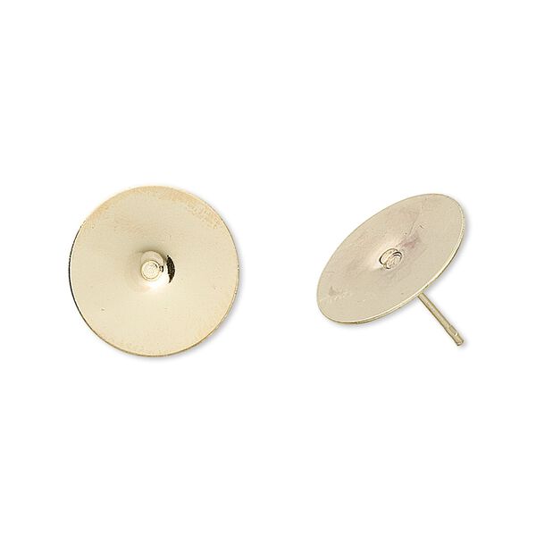 Earstud 1pkg100 gold-plated, 14mm flat pad, stainless steel / brass 50 pair image number 0