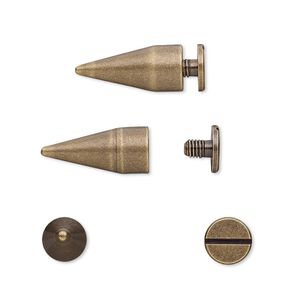 Rivet, twist-in, antique brass-plated brass, 17x7mm with 16x7mm spike and 3mm shank. Sold per pkg of (4) 2-piece sets.