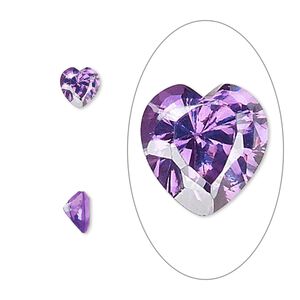Gem, cubic zirconia, amethyst purple, 6mm faceted heart, Mohs hardness 8-1/2. Sold per pkg of 2.