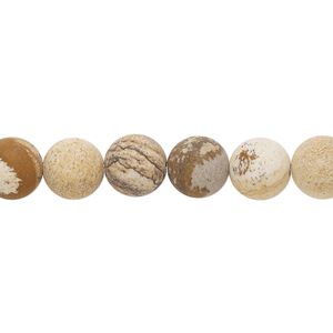 Picture jasper 1pkg1, matte round bead natural 8 inch 8mm
