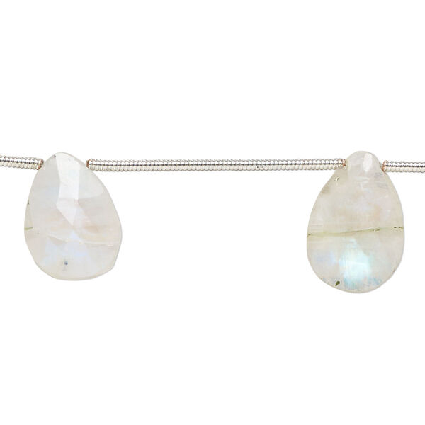 Rainbow moonstone 1pkg6, hand-cut top-drilled faceted puffed teardrop bead natural C grade, 13x9mm-16x12mm image number 0