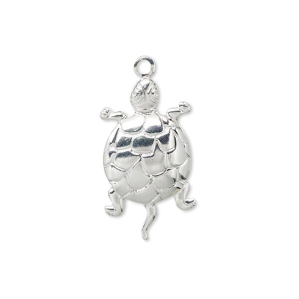 Charm, silver-plated brass, 24x14mm turtle. Sold per pkg of 10. image number 0