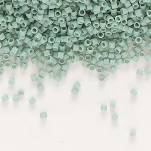 Seed bead, Delica®, glass, pkg/250g, #15 round, opaque matte luster seafoam (DBS-0374).