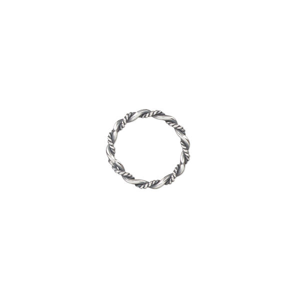 Jump ring, antiqued sterling silver, 12mm twisted and smooth soldered round, 9.6mm inside diameter, 1.5mm thick. Sold per pkg of 4. image number 0