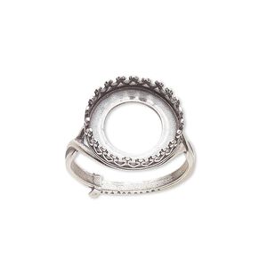 Ring, JBB Findings, antique silver-plated brass, 16mm round with 14mm round bezel setting, adjustable from size 6-8. Sold individually.