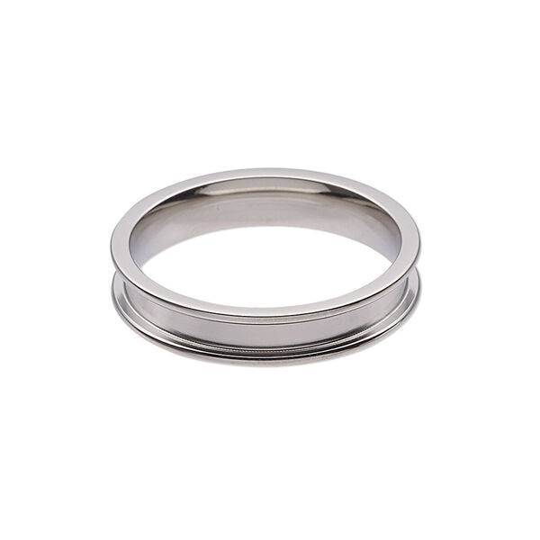 Ring, stainless steel, 5mm wide band with 2.9mm wide channel, size 12. Sold individually. image number 0