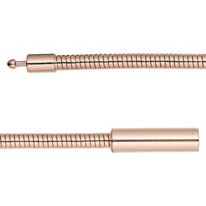 Chain, copper-plated brass, 3mm omega, 7 inches with pop-style clasp. Sold individually.