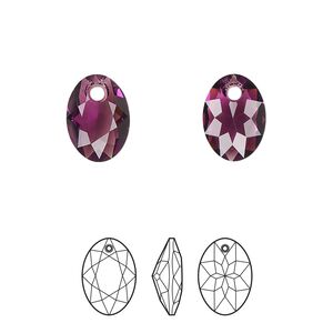 Drop 48pk amethyst, Swarovski® 11.5mm pendant elliptic cut 6438