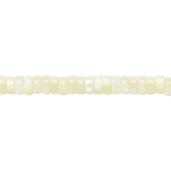 Bead, mother-of-pearl shell (dyed), light green, 5x2mm heishi, Mohs hardness 3-1/2. Sold per 15-1/2 to 16-inch strand. image number 0