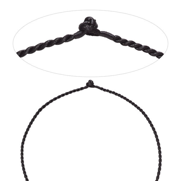 Necklace cord, satin-finished nylon, black, 2.3mm-2.6mm smooth twisted, 30 inches with knot closure. Sold per pkg of 2. image number 0