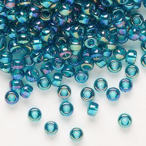 Seed bead, Miyuki, glass, pkg/25g, #6 rocaille, translucent rainbow teal (RR-2458).