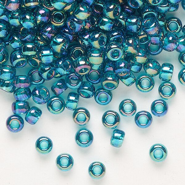 Seed bead, Miyuki, glass, pkg/25g, #6 rocaille, translucent rainbow teal (RR-2458). image number 0