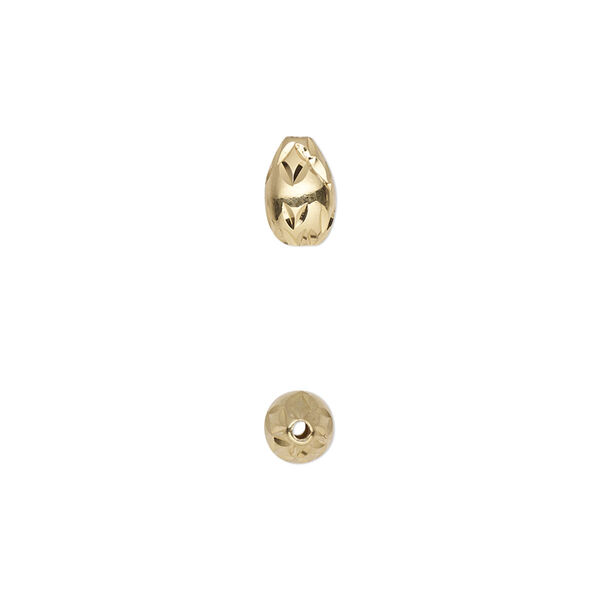Bead, gold-plated sterling silver, 8x5mm diamond-cut teardrop. Sold individually. image number 0