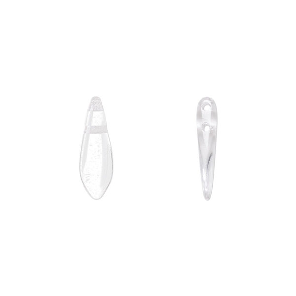 Bead, Czech pressed glass, crystal clear, 16x5mm top-drilled dagger with 2 holes. Sold per pkg of 20. image number 0