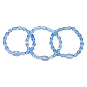 Bracelet, stretch, glass, blue, 7-8 inches wearable length. Sold per pkg of 3.