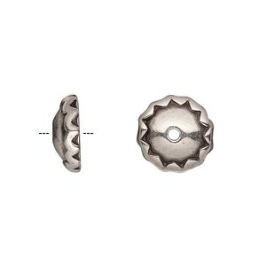 Bead cap, antiqued silver-plated pewter (tin-based alloy), 13x4.5mm fluted round, fits 12-14mm bead. Sold per pkg of 2.