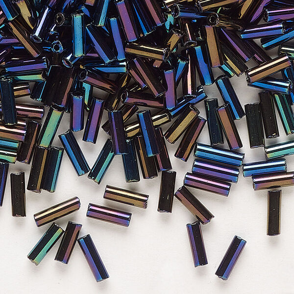 Bead, Preciosa Ornela Czech glass, bugle bead, pkg/50g, #3, rainbow opaque black, (59205). image number 0
