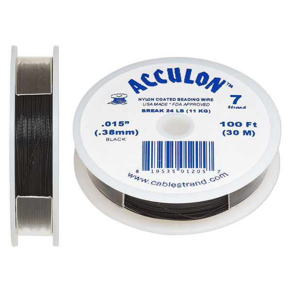 Beading wire, Acculon®, nylon-coated stainless steel, black, 7 strand, 0.015-inch diameter. Sold per 100-foot spool. image number 0