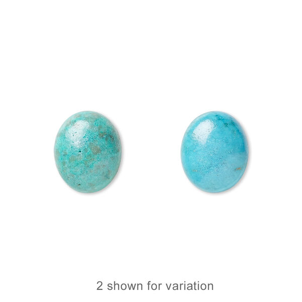 Cabochon, turquoise (dyed / stabilized), blue, 12x10mm calibrated oval, C grade, Mohs hardness 5 to 6. Sold per pkg of 2. image number 0