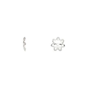 Bead cap, sterling silver, 6.5x2mm flower, fits 8-10mm bead. Sold per pkg of 10.