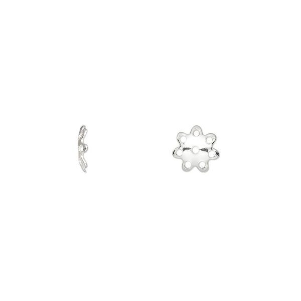 Bead cap, sterling silver, 6.5x2mm flower, fits 8-10mm bead. Sold per pkg of 10. image number 0