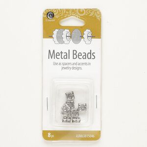 Bead, silver-finished brass and glass, clear, 6x3mm squaredelle. Sold per pkg of 8.
