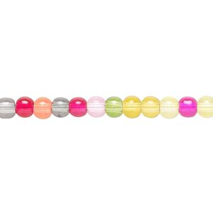 Bead, coated glass, transparent multicolored, 4mm round. Sold per 15-1/2 to 16-inch strand.