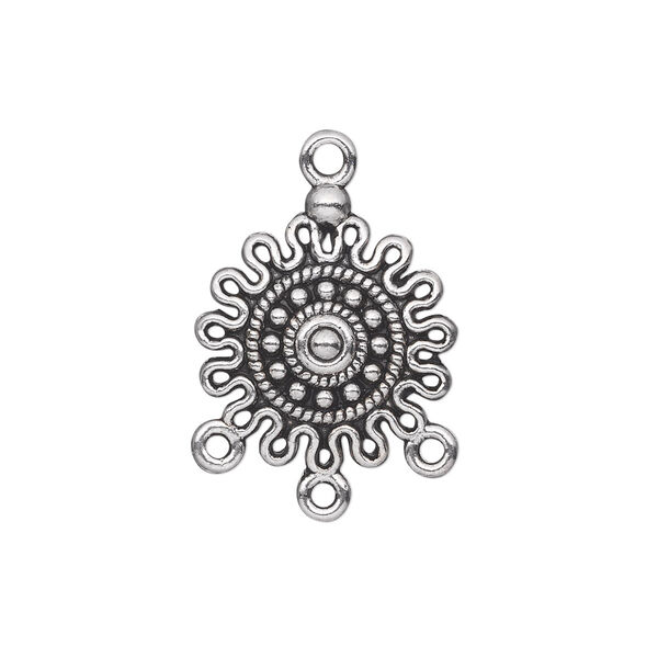 Drop, antique silver-plated "pewter" (zinc-based alloy), 17mm single-sided fancy curved round with 3 loops. Sold per pkg of 20. image number 0