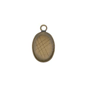 Drop, antiqued brass, 15x11mm oval with beaded edge and 14x10mm oval bezel cup setting. Sold per pkg of 6.