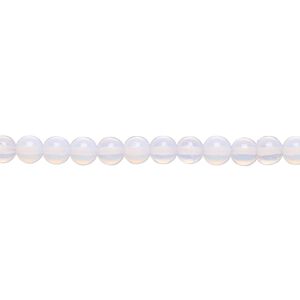 Bead 1pkg1, sea "opal" glass, pink, 4mm round. 15-1/2 to 16 inch strand.