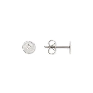 Earstud, stainless steel, 6mm flat pad with post and earnuts. Sold per pkg of 50 pairs.