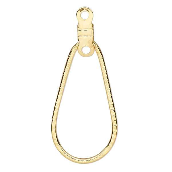 Beading hoop, gold-plated steel, 27x12.5mm single-sided open teardrop with notched design and closed loop. Sold per pkg of 10. image number 0