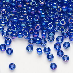 Seed bead, Miyuki, glass, pkg/25g, #6 rocaille, translucent rainbow cobalt (RR-177).