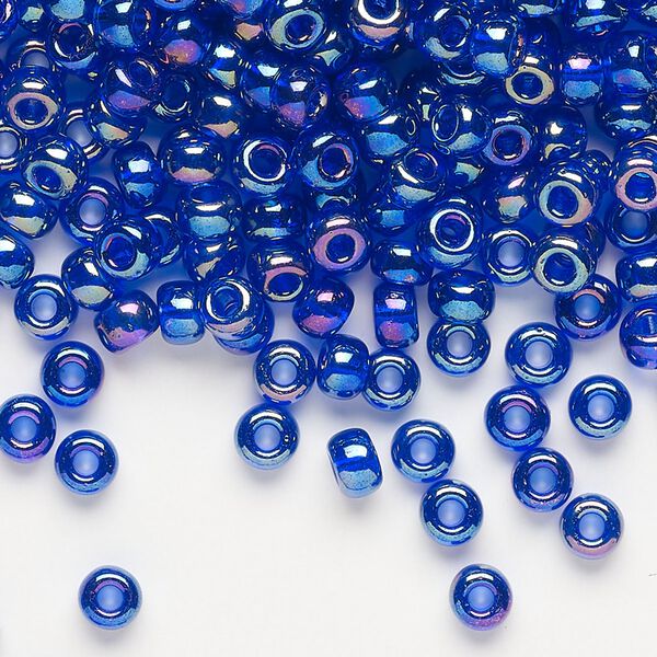 Seed bead, Miyuki, glass, pkg/25g, #6 rocaille, translucent rainbow cobalt (RR-177). image number 0